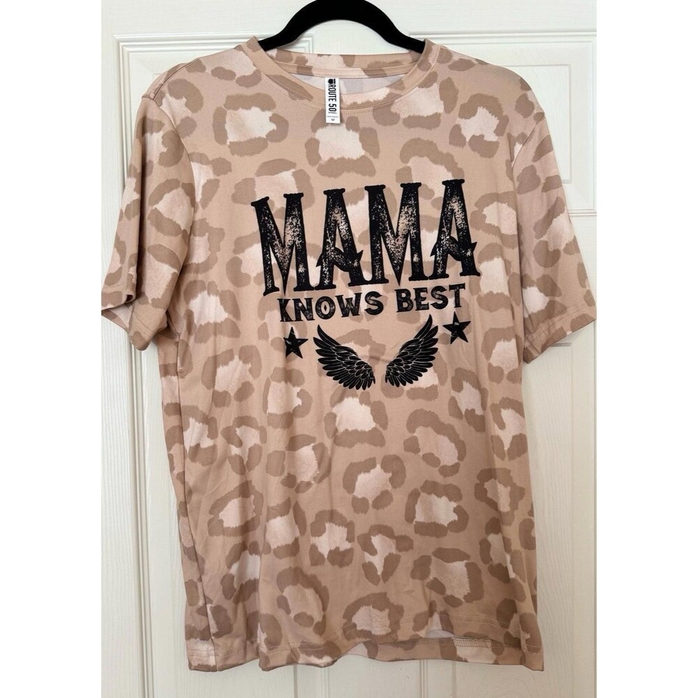 Route 50 Graphic Tee Mama Women’s Size Med Leopard Print